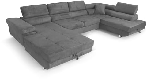 Ecksofa Aller U XXL-Ecksofa mit Schlaffunktion und Zwei Bettkästen in Grau, rechte Seite (Dunkelgrau)