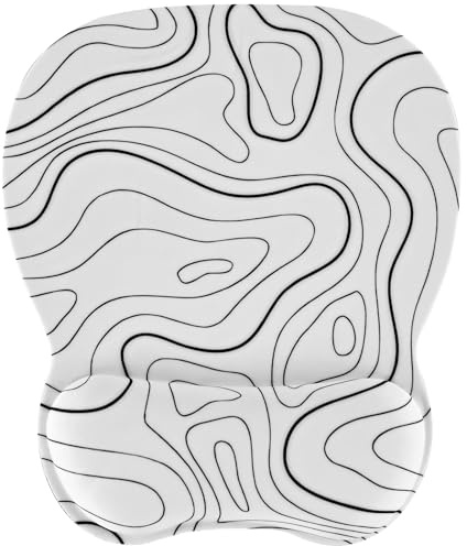 EooCoo Mouse Mat Wrist Support, Gaming Mouse Pad, Topo Map White | Ergonomic Mousepad, Office Accessories, Smooth Tracking, Non-Slip Base, Compatibility, Portability, Waterproof, Washable