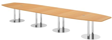 bümö Konferenztisch oval 520x130 cm großer Besprechungstisch in Buche, Besprechungstisch mit Chromsäulen, Meetingtisch für 18 Personen, XXL-Tisch für Besprechungsraum & Meeting