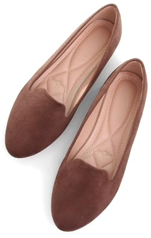SAILING LU Women Round Toe Flats Comfortable Ballet Flat Shoes for Women Dressy Slip-ons Loafers Brown Size 9.5