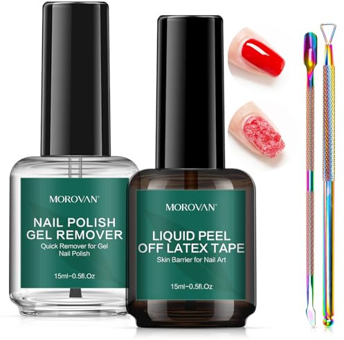 Morovan Gel Nail Polish Remover: Easy Remove in 3-5 Minutes Gel Nail Remover Kit with Liquid Latex - Acetone-Free Nail Polish Gel Remover with Nail Polish Scraper Kit