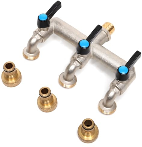 OPERMAXER 3/4 Zoll 3-Wege Auslaufhahn,Verlängerter Griff(Metall), Messing Wasserverteiler mit 3/4 Zoll BSP Gartenschlauch Wasserhahn-Anschluss, 3-Wege Wasserhahn für Waschmaschine, Regentonne