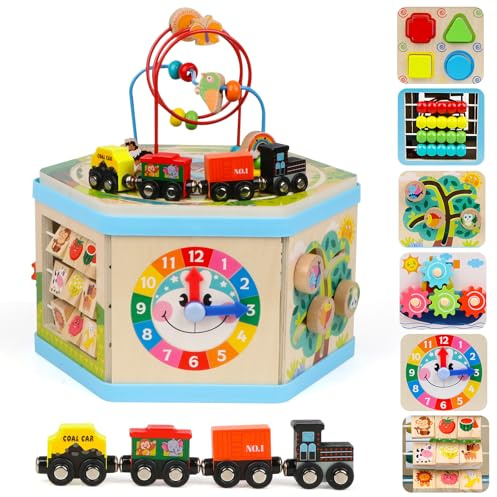 KABENFIS Giocattoli del cubo di attività in Legno con Le Automobili Giocattoli educativi di apprendimento