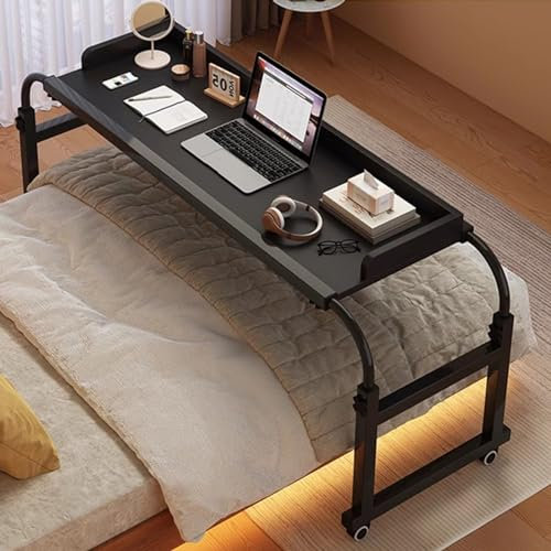 Bureau mobile sur lit avec hauteur réglable, table de bar à lit roulant pour bureau à domicile, hôpital, bureau à hauteur réglable, plateau alimentaire, table médicale roulante, bureau porta