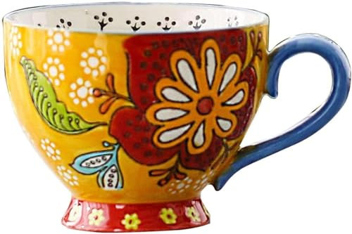 HISMPSOBN Essteller, Servierteller, große Suppentasse, Kaffeetasse mit Henkel, 490 ml Keramik-Getreidesuppenschüssel, Haushaltskaffeetasse. Spülmaschinen-, mikrowellen- und ofenfest.(6)