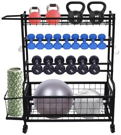 Hantelständer für Hanteln, Hantelablage Home Gym Aufbewahrungsständer für Yogamatte Kettlebells und Krafttraining Fitnessgeräte, Gewichtshalter Rack für Home Gym Hanteln mit Rollen