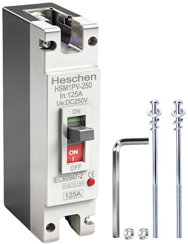 Heschen MCCB Disjoncteur CC 1 pôle DC 250 V Disjoncteur photovoltaïque pour système solaire PV Panneau solaire Système d'alimentation (125A HSM1PV-250)