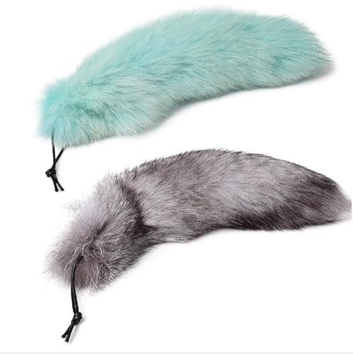 Nocyclonic 2 Pieces 40cm Fell Schwanz fox tail Tierschwanz AnhängerKeychain Extra Groß Schlüsselring Tasche Zusätze Auto Schlüsselketten Anhänger (31)