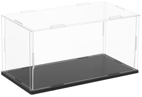 sourcing map Vitrine en acrylique transparente pour objets de collection, boîtes d'affichage à assembler soi-même, base noire anti-poussière, boîte de rangement sur comptoir pour objets de collection