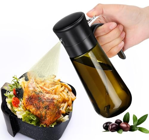 Euqvunn Olive Oil Bottle, Glass Oil Dispenser Bottle [Fine Spray & Clog-Resistant Filter] Small Oil Sprayer Bottles for Kitchen Cooking, Air Fryer, Oven, Barbecue, Salad, Oil/Vinegar/Sauce 280ml