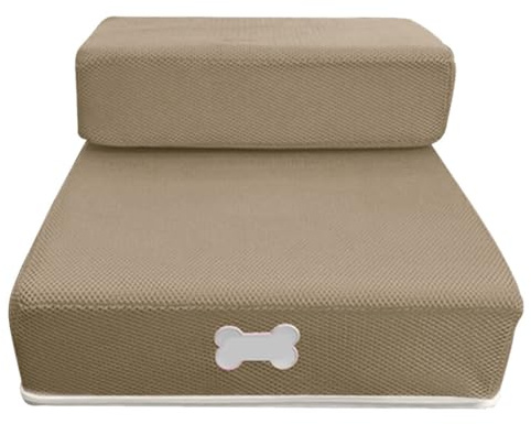 Faltbar Hundetreppe 2-Stufen Haustiertreppe für Kleine Hunde und Katze, Waschbar Katzentreppe Abnehmbar Tragbar Hunderampe für Bett, Sofa, Couch und Auto (Braun, 35 x 30 x20cm, 2)
