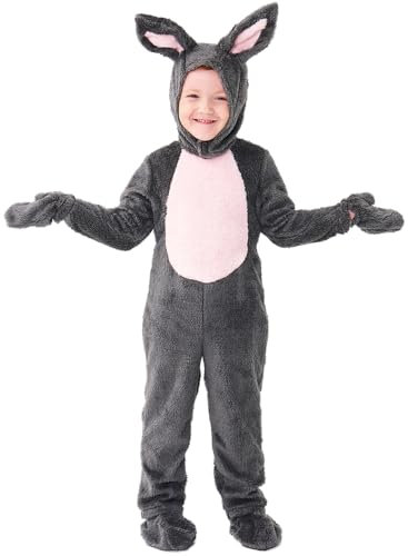 YUDATPG Costume de lapin de Pâques pour enfants, combinaison une pièce en peluche pour Noël, Halloween, costumade (gris, 4 à 6 ans)
