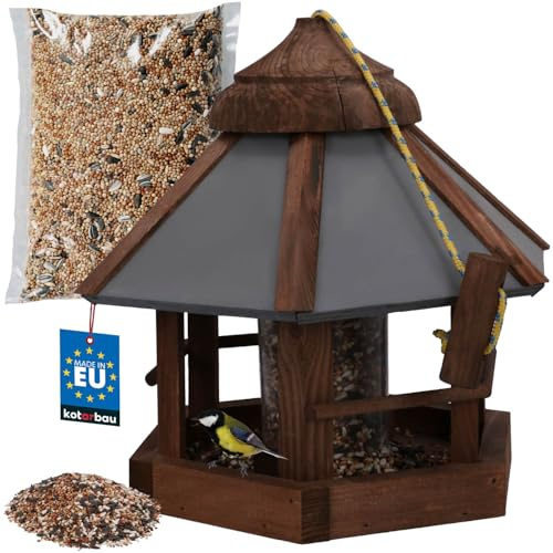 KOTARBAU® Mangiatoia per Uccellini da Esterno - Legno - 31x28,5 cm - Marrone - Cibo Uccelli Selvatici 0,5 kg - Mangiatoia Uccelli Selvatici - Decorazione Naturale Da Giardino