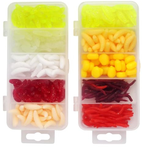Kit de 287 Leurres de Pêche en Plastique Souple, Appâts Artificiels Multicolores pour la Pêche en Eau Douce et Salée, pour la Capture de Bass, Truite, et Ray - Parfait pour Tous Les Pêcheurs
