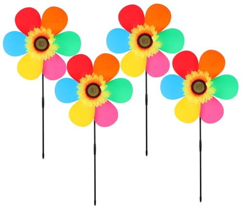 ERINGOGO 4Pcs Sunflower Windmill Outdoor Decorative Rotating Windmills for Garden Lawn Ornament Creative Garden Decor for Patio and Decoration