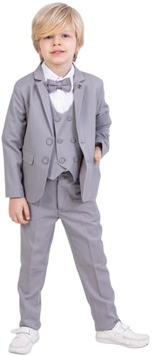 Traje para niños | Conjunto de 5 piezas de camisa, pantalones, chaleco, chaqueta y pajarita | Fiesta y ropa formal para niños de 1 a 13 años