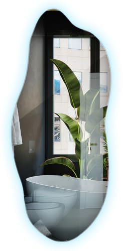 Grande Specchio Lungo a LED 45x100 cm Luce Freda Incorporata Retroiluminato per il Soggiorno e il Bagno Decorazione Murale Forma Ondulato Minimalismo Aspetto Organico Bordi Lisci Specchio da Toilette