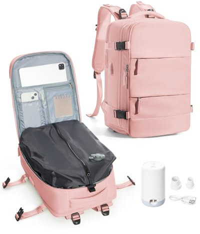 VENATIN Vakuum Rucksack Handgepäck mit pumpe, Reiserucksack Vakuum rucksack mit vakuumsystem Vakuumrucksack Easyjet Handgepäck 45x36x20 für Damen Herren, Rosa