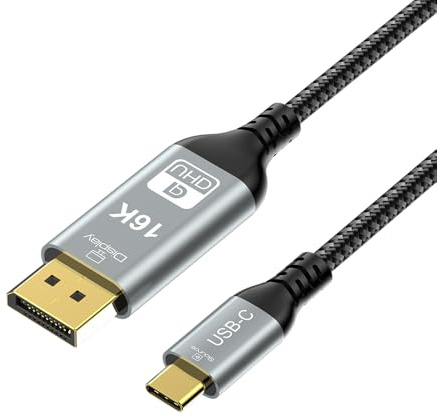 CABLEDECONN USB-C Thunderbolt 4 zu DisplayPort 2.1 2m 12Bit Ultra HD 16K Video USB 4.0 Thunderbolt 5 DP 2.0 Kabel 16K(15360x8640)@60Hz 4K@240Hz 8K@120Hz Display Port 2.1 Kompatibel mit MacBook