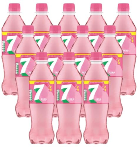 7 ZERO SUGAR Pink Lemonade Flavoured Fizzy Soft Drink Lemon, Lime, and Raspberry Flavour with Sweetners Carbonated Soda 500ml Bottles Low in Calories and No Caffeine Recyclable (Pack of 12)