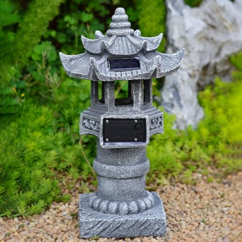 DystopiaWorld Garden Solar Pagoda Ornaments, Zen Garden Pagoda Lantern, Resin Waterproof Outdoor Statue, For Garden, Terrace, Lawn, And Sidewalk