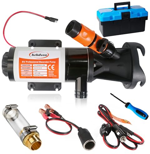 12V RV Macerator Pump, Portable Macerator Waste Pump, 12GPM Suction 3ft Lift with Garden Hose Discharge Port, Release Sewage Pump