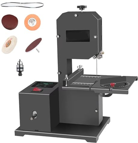 AXGCAA Multifunctional Bench Band Saw, Electric Woodworking Wire Saw with Cloth Wheels and Grinding Wheels, 0-45° Adjustable Desktop Scroll Saws, for Straight, Curve, Arc, Multi Angle Cuts