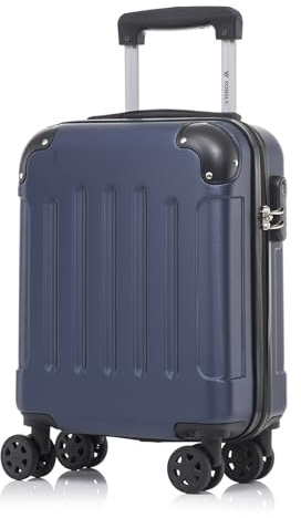 YONSLY Koffer Suitcase S Dunkelblau, Trolley Reisekoffer, Rollkoffer Handgepäck mit 4 Rollen 360°, Hartschalenreisekoffer, Zahlenschloss, Weicher Gummigriff