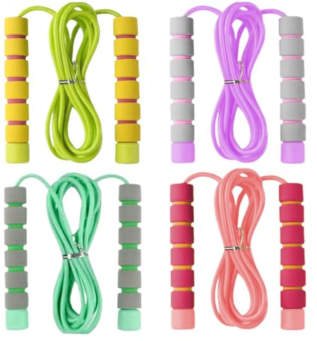 FunnAura 4 PCS Skipping Rope Kids and Adults, Adjustable Skipping Ropes with Foam Handles (2.8M)