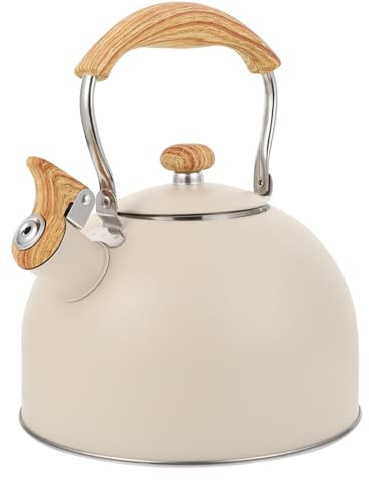Garneck Bouilloire Sifflante Inox Beige avec Filtre Alimentaire Pratique pour Thé et Usage Domestique Design Élégant et Compatible Induction