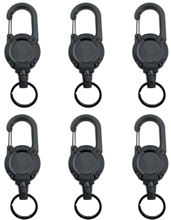 Porte-clés Extensible, 6 Pièces Porte Clé Retractable avec Câble en Fil d'acier de 60cm, Enrouleur Bande de Clés, Robustes Porte-clés Extensible pour Porte-badge d'identité (Noir)