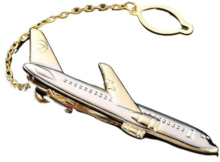 Slipsnål 2 stycken enkla herrslipsklämmor med gyllene beläggning, flygplansform, pilotflygplan, manschettknappar, nål