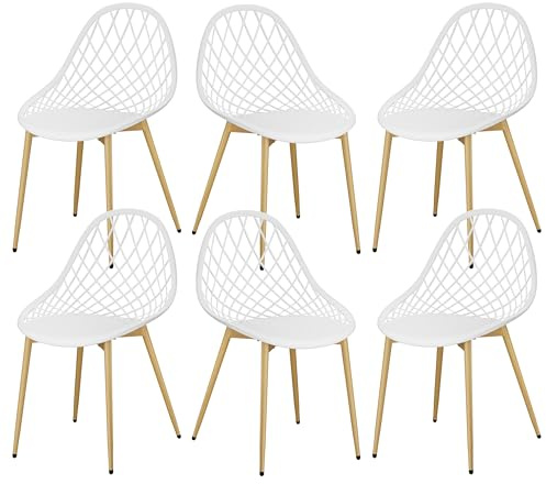 Gartenstühle 6er Set, Gartenstuhl mit Lochdesign Design aus PP & Metallgestell, Wetterfeste Outdoor Stühle Esszimmer für Garten, Terrassenstühle, Balkonmöbel Kleiner Balkon, Esszimmerstühle, Weiß