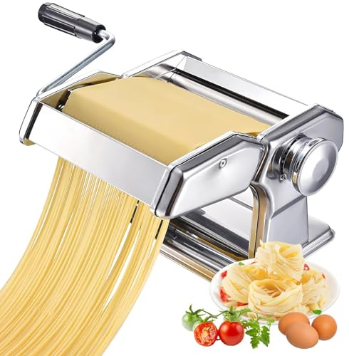 Pasta Machine, 9 Adjustable Thickness Stainless Steel Pasta Maker Machine Pasta Roller Cutters for Baking Wide Pasta Dough Spaghetti, Fettuccini, Lasagna, Italian Deluxe