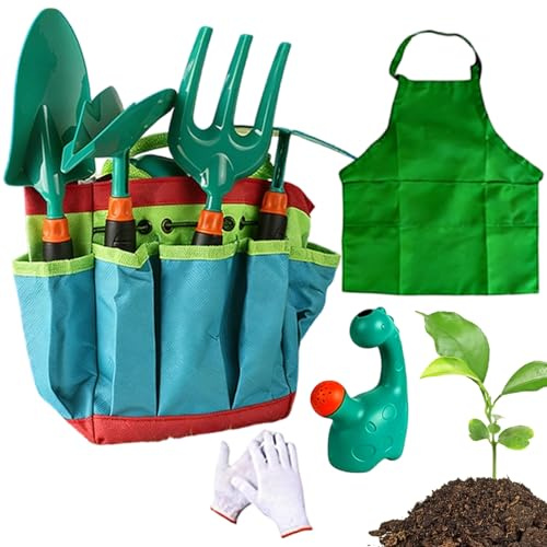 Attrezzi da giardino per ragazzi e ragazze - Set di giocattoli da giardino per bambini da 9 pezzi, rastrello per piante, annaffiatoio, raschiatore per sabbia, robusto giocattolo da esterno | Divertime