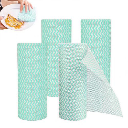 Kokoie Disposable Cloth Roll, 4 Roll Cleaning Cloth Roll, Soft and Quick-Drying Cloths On a Rolls for Kitchen Canteen Bathrooms All Purpose Cleaning 40 Pcs Per (Green, 19.5 * 25cm)
