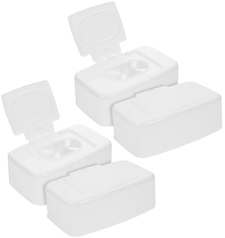 Toyvian Dispensador de Toallitas Húmedas Portátil 4 Unidades con Tapa Hermética y Botón Pulsador, Caja Reutilizable para Almacenamiento en Baño, Cocina y Escritorio, Diseño
