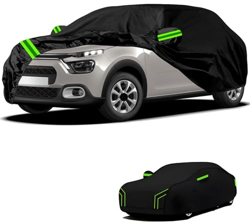 sur Mesure bache Voiture Compatible avec Citroen C3 2002-2026,imperméable,résistante au Soleil, au Vent,Neige Pluie,Protection Quatre Saisons(Black Green)