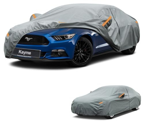 Kayme Bâche Voiture Étanche, 5 Couches Housse de Protection Voiture Extérieur Contre Pluie Soleil Poussière, Universelle pour Audi A5, Tesla Model 3, Ford Mustang, BMW 4 Series etc.