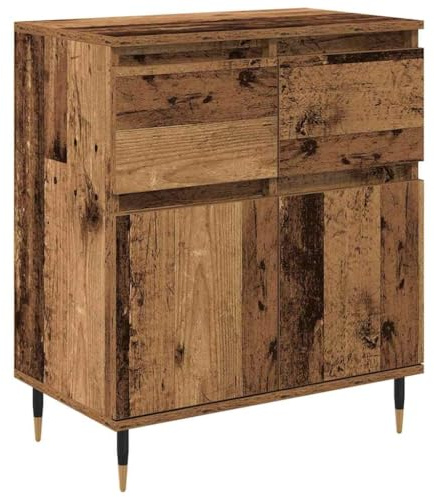 Favemtsl Altholz Sideboard 60 x 35 x 70 cm aus Verbundholz und Eisen Modernes Design mit 2 Türen und Schublade Robuste Beine 60 kg belastbar für Wohnzimmer Flur Schlafzimmer