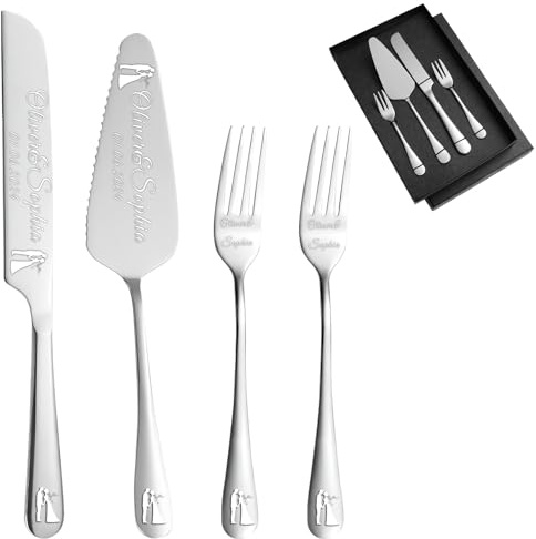 JJ GRADGOWN Personalised Wedding Cake and Server Set Stainless Steel Cake Cutting Set,Custom Cake Serving Set for Wedding Anniversary Engagement Birthday Gifts (Silver)