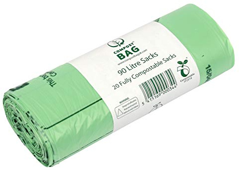 90L x 20 Compostable Compost Bag Food Waste Sacks - Commercial size - 90 Litre Food Waste Bin Liners - EN 13432 - with Composting Guide