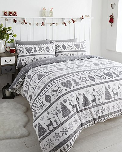 Noel Quilt Bettbezug 2 Kissenbezüge Bettwäsche Bettwäsche Set Weihnachten Bäume, Grau, King