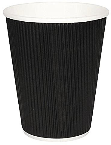 Fiesta Ripple Wall Coffee Cups 225ml 8oz CM543, Black, Pack of 500 | PE lining prevents leaks while a rolled lip adds rigidity, providing triple-layer insulation for safe hot drink service.