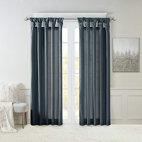 Madison Park Emilia Faux Silk Single Curtain with Privacy Lining, DIY Twist Tab Top, Window Drape for Living Room, Bedroom and Dorm, 84L x 50W, Teal