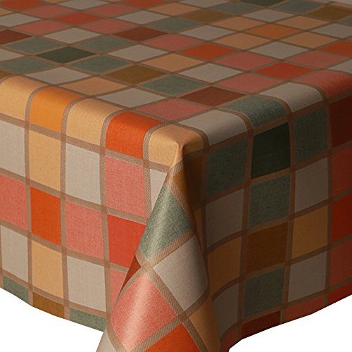 PVC Tablecloth Mosaic Check Multi 3 Metres (300cm x 140cm), Box Square Mediterranean Greek Tile Effect Green Yellow Beige Orange Terracotta Wipe Clean Vinyl Plastic Cloth