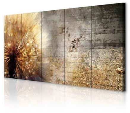 decomonkey Wandbilder Pusteblume Blumen 200x80 cm 5 Teilig Leinwandbilder | Strukturleinwand, Holzkeilrahmen, Bild auf Leinwand, Kunstdruck, Wanddeko, Wohnzimmer, Wanddekoration, Pflanzen