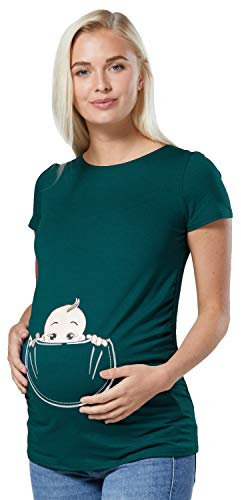 Happy Mamma. Dam-baby i fickan, t-shirt, topp för gravida kvinnor. 501p, Flaskgrön, 42-44