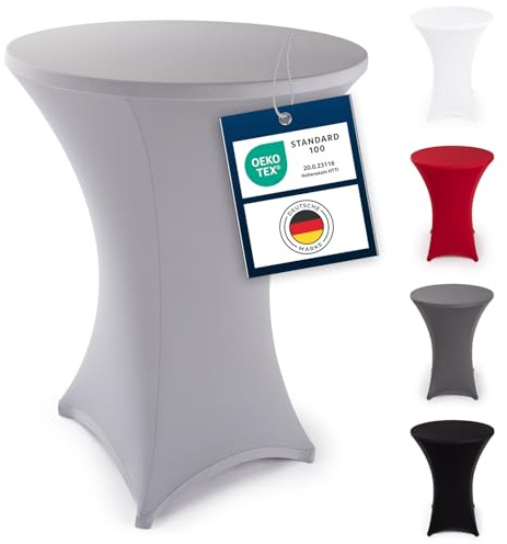 Blumtal Stretch Stehtisch Hussen Bügelfrei - Oeko -TEX zertifizierte Tischhussen für Stehtische Ø 70 – 75 cm - Verstärkung im Fußbereich - waschmaschinengeeignet - Silbergrau