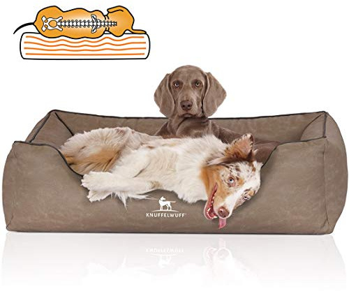 Knuffelwuff Orthopädisches Hundebett Rockland aus Kunstleder XXL 120 x 85cm Stone